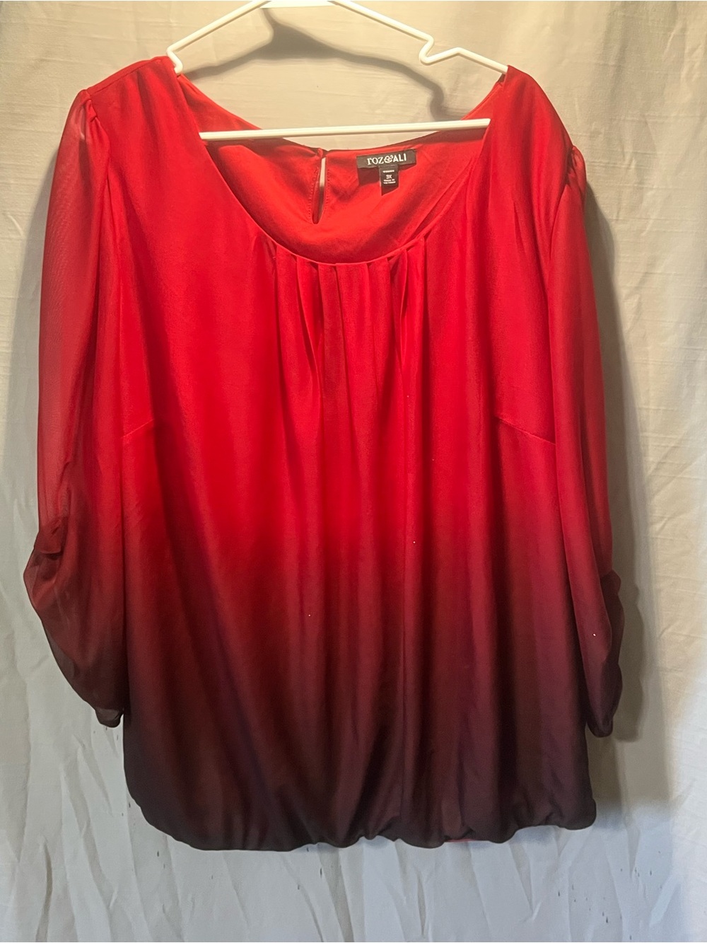 Roz & Ali Red to Deep Red Ombre Scoop Neck Tunic 3x